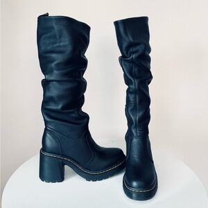 Dr. Martens Kasey Knee-High Black Leather Heeled Boots | NWOT | US 10